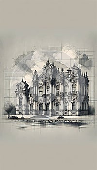 Rococo style architecture with exuberant decoration, with an abundance of curves, undulations photo