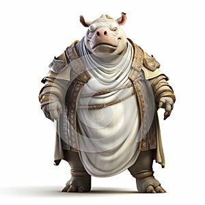 Elaborate White And Gold Hippo Character Art In The Style Of Raphael Lacoste