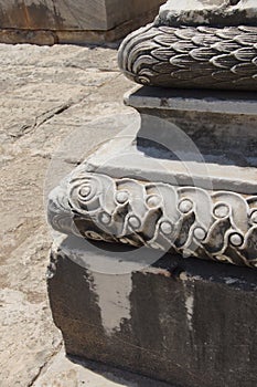 Elaborately decorated bases of the massive columns