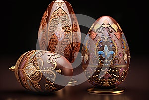 Elaborately Decorated Chocolate and Candy Easter Eggs - Generative AI photo