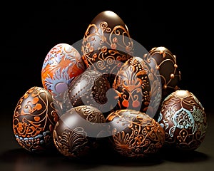 Elaborately decorated chocolate and candy Easter eggs. photo