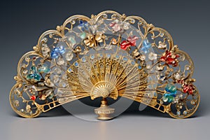 An elaborately decorated and colorful fan