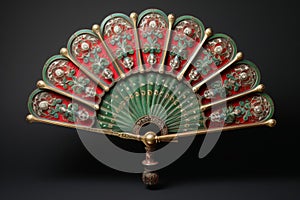 An elaborately decorated and colorful fan