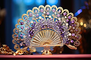 An elaborately decorated and colorful fan