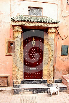 Elaborately decorated wooden front door