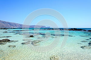 Elafonissi beach, with pinkish white sand and turquoise water, island of Crete, Greece