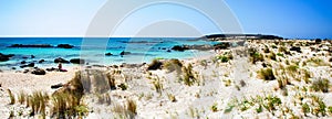 Elafonissi beach, with pinkish white sand and turquoise water, island of Crete, Greece