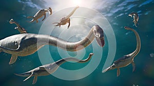 Elasmosaurus, group of long-necked plesiosaurs from the Late Cretaceous period, 3d science illustration