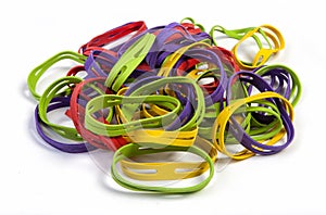 Elastic X Band rubber bands, on white
