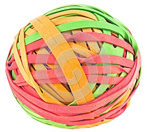 Elastic bands - Colored rubber band ball isolated on white background. Mixed coloured strip bands