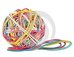 Elastic bands, Colorful rubber band ball isolated on white background