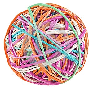 Elastic bands - colorful rubber band ball isolated on white background