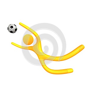 Elastic yellow humanoid icon catching soccer ball