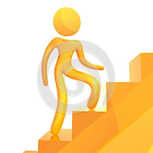 Elastic yellow humanoid icon climbing stairs