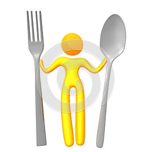 Elastic yellow humanoid icon ready to eat