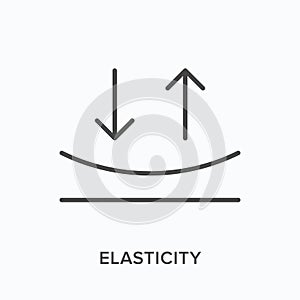Elasticity flat line icon. Vector outline illustration of bending flexible surface . Black thin linear pictogram for photo