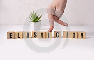 Elasticity word concept on cubes on white background photo