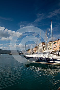 Elba island, Italy. Old town of Portoferraio. Marina and yacht harbour.