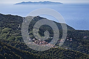 Elba island Tuscany view to Marciana and Capraia island in back photo