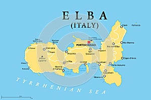 Elba, Italy, political map, Site of the first exile of Napoleon