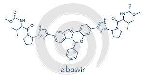 Elbasvir hepatitis C virus HCV drug molecule NS5a inhibitor. Skeletal formula.