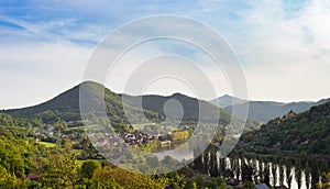 Elbe Labe river and hills panorama of Usti nad Labem - Brna - Cirkvice - Sebuzin towns Czechia