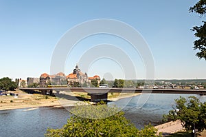 Elbe River with Carola Bridge in Dresden