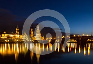 Elbe river with Catholic Church, Dresden, Germany