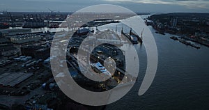 The Elbe river at Hamburg, Germany, running through the city, on the right we see the city of Hamburg on the left the