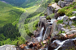 Elbe waterfall in Krkonose's woods
