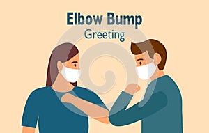 Elbow bump concept. Man and woman hit elbow for greeting. Safe greeting.