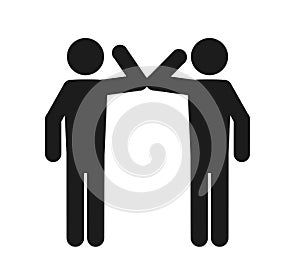 Elbow bump icon. New novel greeting to avoid the spread of coronavirus. Two friends meet with bare hands. Instead of greeting