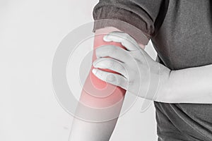 Elbow injury in humans .elbow pain,joint pains people medical, mono tone highlight at elbow