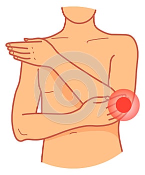 Elbow pain icon. Cartoon hand joint injury