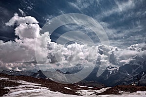 Elbrus area, Greater Caucasus Range. Elbrus, mountains in winter