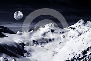 Elbrus Mount with moon