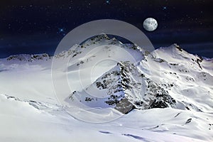 Elbrus Mount with moon