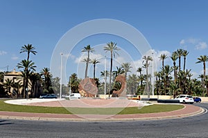 A modern sculptural exhibition on Alcalde Vicente Quiles Avenue in the city of Elche. Spain photo