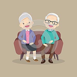 Elder couple sitting on the sofa,Happy senior man woman