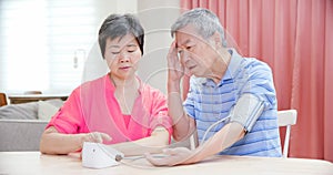 Elder couple use blood manometer