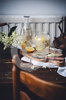 Elder Flower Syrup  on Kitchen Table