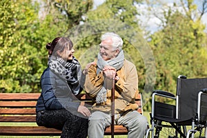 Elder man and carer