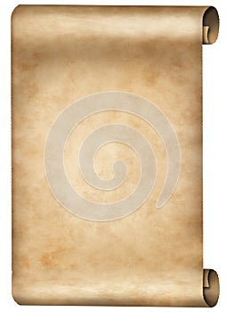 Elder vintage parchment scroll isolated on white background