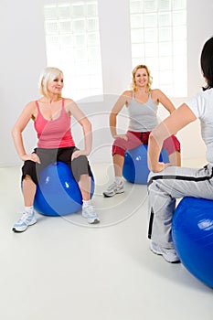 Elder women exercising on fitness balls
