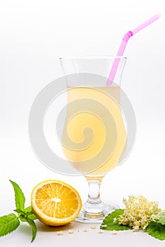 Elderberry flowers lemonade with lemon and mint, known as socata in romania