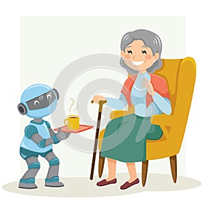 Eldercare robot assisting a senior woman