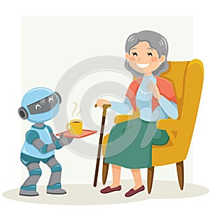 Eldercare robot assisting a senior woman photo