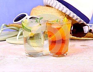 Elderflower, Orange cocktails with holiday background