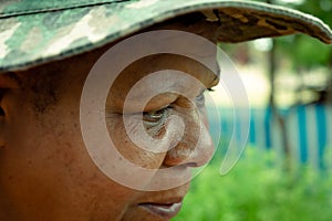 Elderly african american woman with blank stare