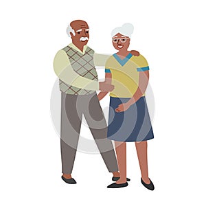 Elderly afroamerican couple. Old african american man and woman. Cartoon flat design illustration. Happy family. Vector picture